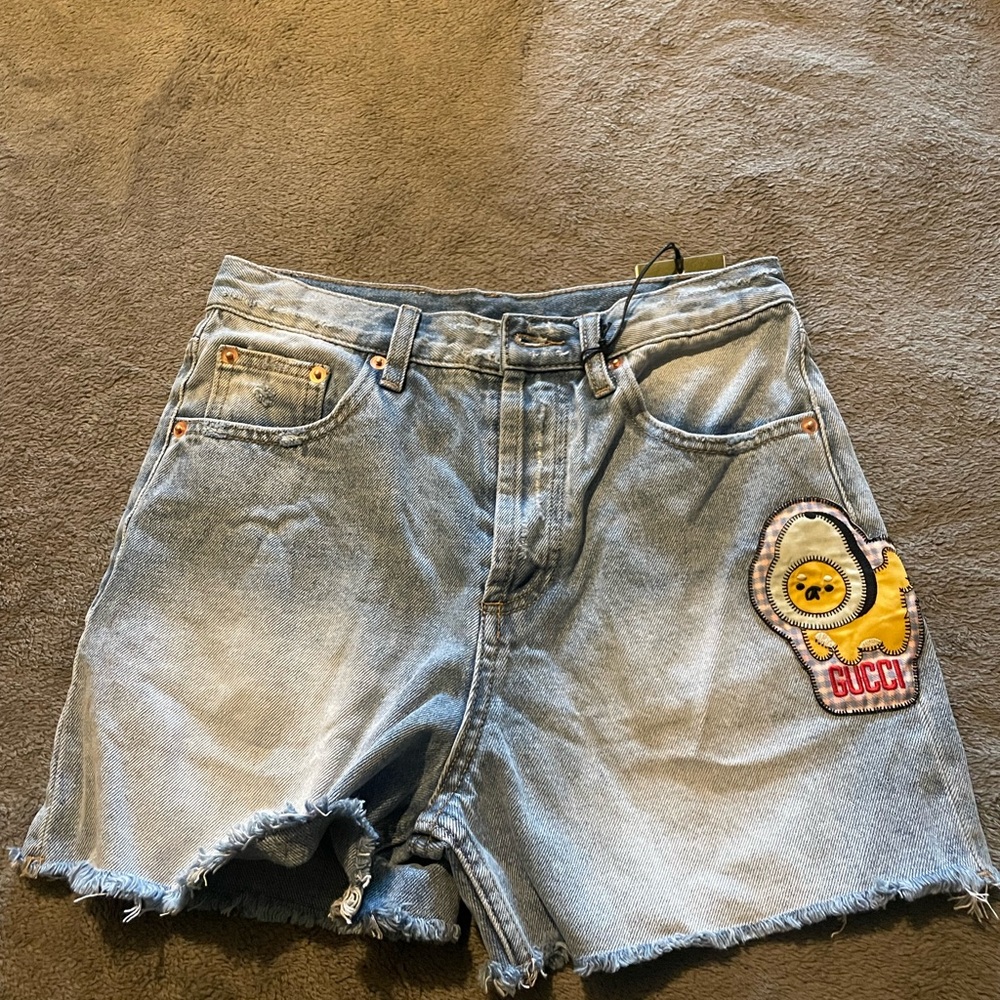 GUCCI ANIMAL EMBROIDERED JEAN SHORTS